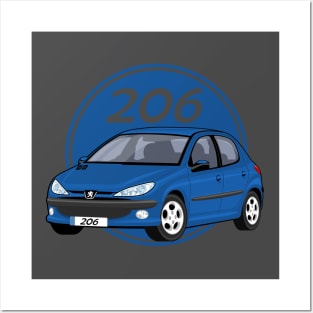 car peugeot 206 sporty cartoon vector blue navy Posters and Art